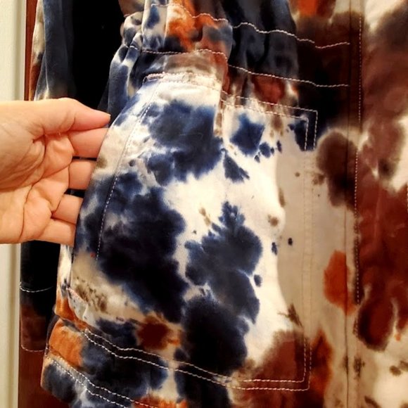 L OOAK Tie Dyed Gap Utility Jacket with Pockets, Drawstring Waist Zipper & Snaps - Picture 5 of 9